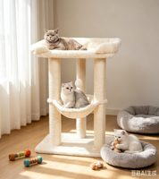 Grand Arbre à Chat Classique Écologique pour Intérieur, Jouets pour Chat en Carton, Griffoir Durable, Lit-Plateforme Doux en Carton