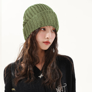 Japanese Style Knitted Hat <b>Wool</b> Warm Winter <b>Beanie</b> For Women 56-58Cm Solid Color Pullover Hat - Product Image 2