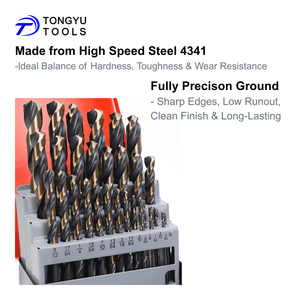 29-teiliges HSS-Bohrer-Set 1/16 "bis 1/2", 135 ° Split Point SAE Jobber Twist Bit-Kit für Hartmetall-Gusseisen-PVC-Holz in Metall box - Product Image 1