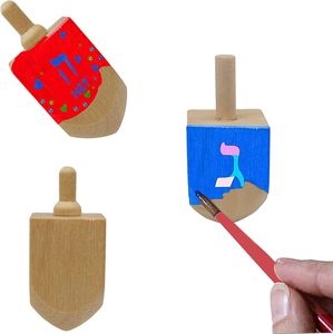 Hanukkah Dreidel in <span class=keywords><strong>legno</strong></span>, bianco in <span class=keywords><strong>legno</strong></span> naturale Chanukah Dreidel progetto fai da te dipinto per i giochi di festa di Hanukkah decorazioni di Hanukkah - Product Image 5