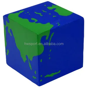 New hot selling earth cube pu foam anti stress ball toys customized global cube shaped squeeze toys with logo printed
