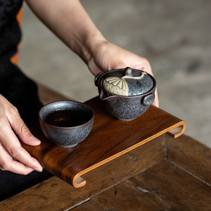 Ensemble de tasse à thé et théière en céramique Dehua, argenté, portable, design minimaliste, emballage cadeau de voyage, camping en plein air - Product Image 3