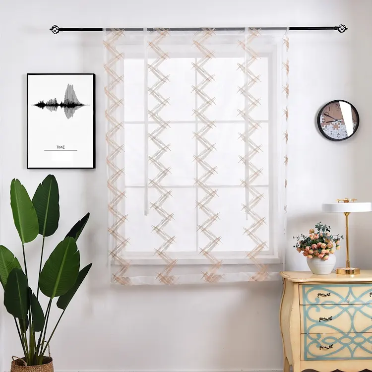 Cortina bordada de ventana transparente para dormitorio, fabricante chino, barata