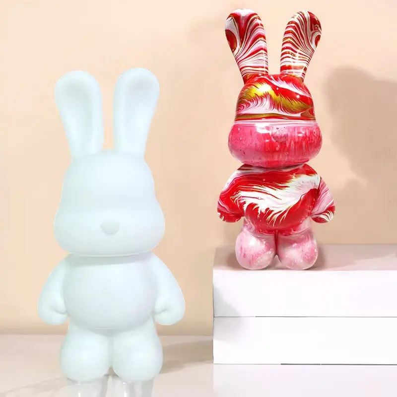 ホットDIY流体ウサギ装飾品卸売流体ウサギ手作りペイントおもちゃ流体ウサギ樹脂工芸品