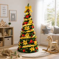 Prix direct usine – Arbre de Noël artificiel pré-éclairé de 1,8 m et 2,1 m, vente en gros, arbre de Noël de luxe réaliste avec rubans dorés