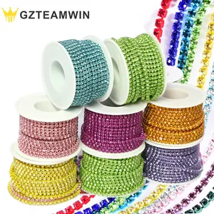 Supplier Wholesale DIY Glitter Trim Cup Chain Accessories Glass Rhinestone Chain Trims Close Strass Rhinestone Jewelry Cup Chain