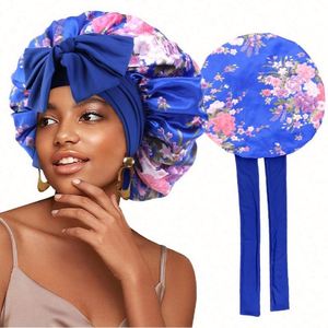 Ready to Ship Women Outdoor Daily Use Sleep Bonnet Beauty Flower Pattern Satin with <b>Tie</b> Large Size Four Seasons Night Cap - Product Image 4