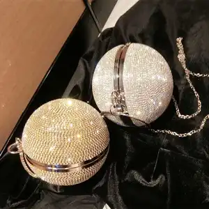 Thời Trang Rhinestone Ly Hợp Túi Cưới Buổi Tối Ví Tròn Bóng Vai Túi Xách