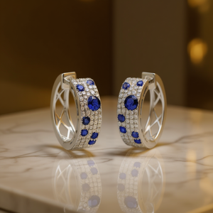 Orecchini a Cerchio in Oro Bianco E1798 con Diamanti Blu Taglio Brillante Rotondo, Incastonatura a Pavé, Gioielli di Lusso Geometrici per Matrimonio da Donna - Product Image 2