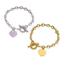 Bracelet Tennis Vintage Tendance avec Fermoir Cœur OT, Chaîne en Acier Inoxydable Plaqué Or 18K, Hypoallergénique, Bijoux pour Femme, Fabrication Chinoise