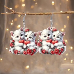 Boucles <span class=keywords><strong>d</strong></span>'oreilles en acrylique Saint Valentin Offre Spéciale petit chat rouge et blanc adapté aux cadeaux boucles <span class=keywords><strong>d</strong></span>'oreilles Saint Valentin bijoux <span class=keywords><strong>d</strong></span>'<span class=keywords><strong>oreille</strong></span> - Product Image 1