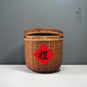 Handmade Bamboo Gift Basket Round With Handle For Craft And Gift Packaging ZLB 029 - Product Image 3