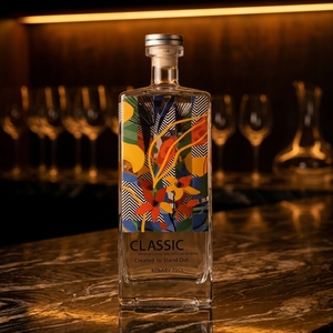Bouteille en <span class=keywords><strong>verre</strong></span> carrée personnalisée de 750 ml pour spiritueux (vodka, gin, whisky) avec bouchon, motif plante tropicale - Product Image 6
