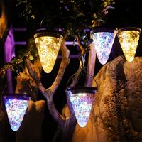 Lanterne solaire LED étanche à suspendre et à poser au sol avec capteur automatique pour extérieur, jardin, patio, décoration d'arbre, guirlande lumineuse en fil de cuivre en forme de cône