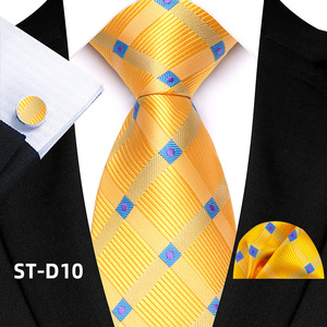 Conjunto de Gravata Masculina de Luxo 8cm para Negócios, com Trama Jacquard, Estampas Listradas Preto e Dourado, Xadrez e Floral, Lenço de Bolso e Abotoaduras, Presente de Casamento - Product Image 4