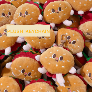 Mignon dessin animé <span class=keywords><strong>Burger</strong></span> en peluche pendentif porte-clés cadeau d'anniversaire meilleur ami cadeau jouets en peluche en gros - Product Image 3
