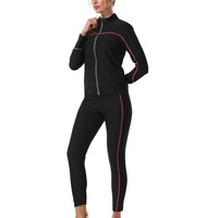 Pakaian Olahraga Pembentuk Tubuh Berpinggang Tinggi Pengontrol Perut Set Yoga Sauna Sweat Suit dengan Ritsleting Lengan Panjang Kerah Tinggi Poliester untuk di Rumah