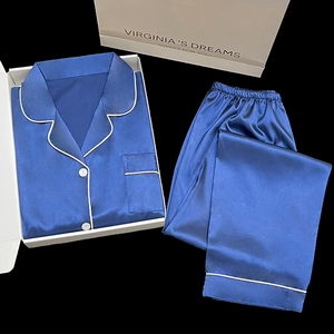 <span class=keywords><strong>Pigiama</strong></span> da <span class=keywords><strong>donna</strong></span> ampio esterno traspirante con sezione sottile di Cardigan <span class=keywords><strong>blu</strong></span> di alta qualità per la casa primavera Set da due pezzi - Product Image 6