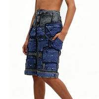 Shorts en jean cargo multi-poches à jambes larges, style streetwear décontracté vintage, lavage délavé, YSJY, pour hommes