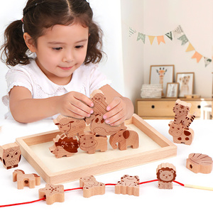 Nouveaux jouets éducatifs en bois pour enfants : grands blocs d'animaux 3D en hêtre, perles à enfiler, jeux de cordes pour enfants - Product Image 4