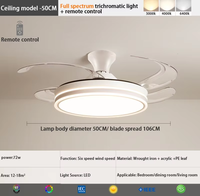 Ventilateur de plafond à LED rétractable de 42 pouces avec lampes invisibles et télécommande Moteur à courant continu durable Lampes invisibles