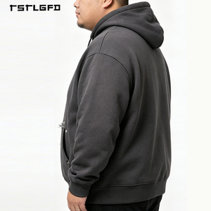 Sweat à capuche en jersey délavé vintage pour homme grande taille, coupe irrégulière, effet usé, poche kangourou, pull oversize, style streetwear décontracté - Product Image 5