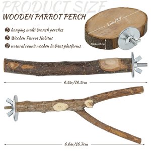 8 piezas de madera natural para pájaros, soporte de madera, tenedor, juguetes colgantes, plataforma de percha de varias ramas, hamaca, columpio, juguete para guacamayos - Product Image 4