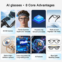Gafas Inteligentes Ruidun 2025 con Pantalla Táctil IPX-5 a Prueba de Agua, Asistente Digital con IA en Tiempo Real, Funciones de Seguridad y Altavoz