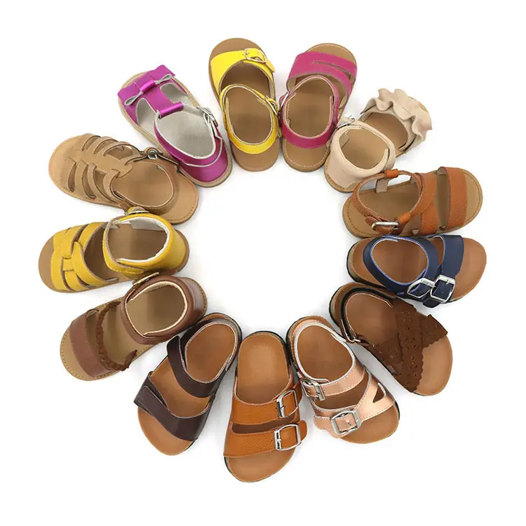 High Quality Child Solid Color Real Leather Girl Kid Sandal Shoes