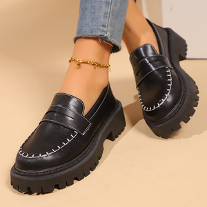 Thick Sole Platform for Women Autumn Retro Flats Thick Heel Small Leather Shoes - Product Image 6