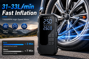 Compresseur d'air portable avec démarreur de batterie 12000 mAh, pompe à air sans fil 150 PSI pour gonflage rapide de voitures, motos, vélos et ballons - Product Image 3