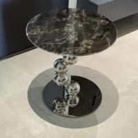 Table basse moderne de luxe en pierre avec structure métallique, design écologique et durable pour salon et chambre
