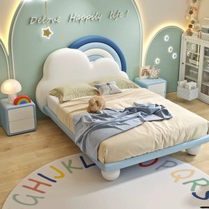 Venta al por mayor de camas de colores arcoíris modernas para niños, marco de madera en la nube, muebles de dormitorio con funda, <span class=keywords><strong>cama</strong></span> suave para niños y niñas - Product Image 5