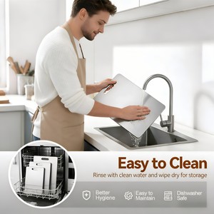 Tagliere Multifunzione in Acciaio Inossidabile Spessore Rinforzato Titanio 1-1.5mm, Antibatterico Anti-Muffa, per Carne e Cucina - Product Image 6