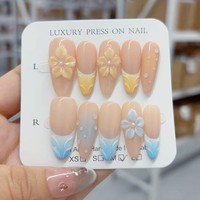 Transfrontalier européen et américain français 3D vague Texture fleur portable détachable faux ongles produit fini en gros