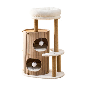 Arbre à chat et lit pour chat combinés, 2 niveaux, en MDF vert massif avec niche pour l'intimité des chats de taille moyenne - Product Image 5