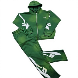 Ensemble de survêtement vert délavé personnalisé pour hommes, avec sweat à capuche zippé et pantalon de jogging, style streetwear athlétique et effet usé, vente en gros à faible MOQ - Product Image 6