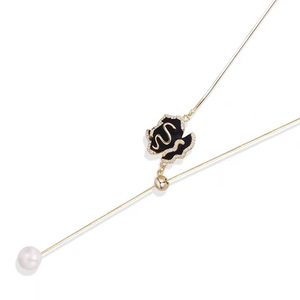 Gold Rose Necklace Sweater Chain With Pearl Drop Daily Wear Fashion Jewelry - Product Image 5