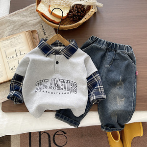 Conjunto de <span class=keywords><strong>2</strong></span> Piezas para Niños de <span class=keywords><strong>1</strong></span> a 5 Años, Pantalones de Mezclilla Casuales de Algodón con Solapa a Cuadros para Primavera/Otoño, Modelo 2026 - Product Image 2
