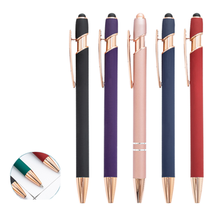 Vendita calda stilo in gomma morbida promozione 2 in 1 regali aziendali penna bassa MOQ Logo personalizzato inciso a Laser oro rosa Touch in metallo - Product Image 2