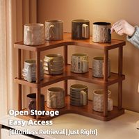 Organisateur de tasses en bois à 3 niveaux pour coin de cuisine, support de rangement pour tasses à café, présentoir de comptoir, étagère de rangement