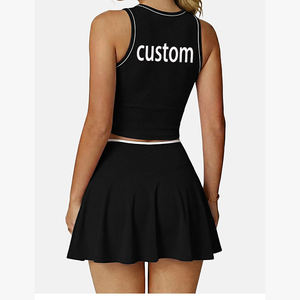 Ensemble jupe de tennis personnalisable avec logo pour femme, jupe midi patchwork de golf, ensemble décontracté sportif color block pour le badminton - Product Image 1