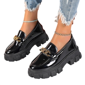 British Style Dress Shoes for Women Size 36-43 New Slip-on Loafers Metal Thick Bottom <b>Heel</b> Chunky - Product Image 5