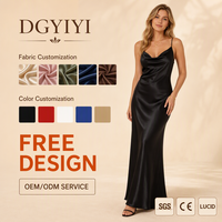 Robe longue en satin à col drapé sans manches pour femme, coupe biais élégante, robe de soirée colonne, personnalisable avec logo OEM, vente en gros
