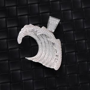 Pendentif en argent sterling 925 avec moissanite, pendentif hip-hop glacé, forme de vagues, couleur D, diamant VVS, pendentif cubain - Product Image 1