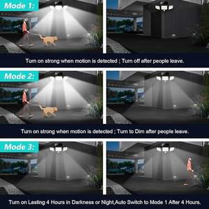 مصابيح خارجية بمستشعر حركة بـ 3 رؤوس تعمل بالطاقة الشمسية مصابيح أمان 2500LM 210 LED مع جهاز تحكم عن بعد - Product Image 4