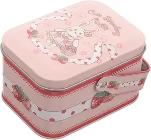 Caja de lata de almacenamiento personalizada Cajas de lata rosas bonitas con asa