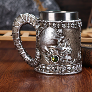 Taza de Café de <span class=keywords><strong>Calavera</strong></span> de Acero Inoxidable Gótica 3D al por Mayor, Taza de Café Creativa de Resina con Cristales de Diamante para Halloween - Product Image 3