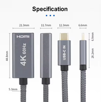 Câble adaptateur USB Type C vers HDMI femelle ULT-unite 4K avec gaine en PVC, connecteurs plaqués or, boîtier en alliage d'aluminium