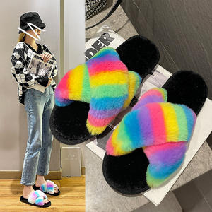 Nouvelle mode femmes pantoufles intérieur maison Simple sandales <span class=keywords><strong>semelle</strong></span> épaisse doux fourrure floue moelleux diapositives en peluche pantoufle pour les femmes pantuflas - Product Image 5